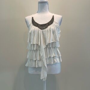 Ophelia White Beaded & Ruffled Cami. EUC